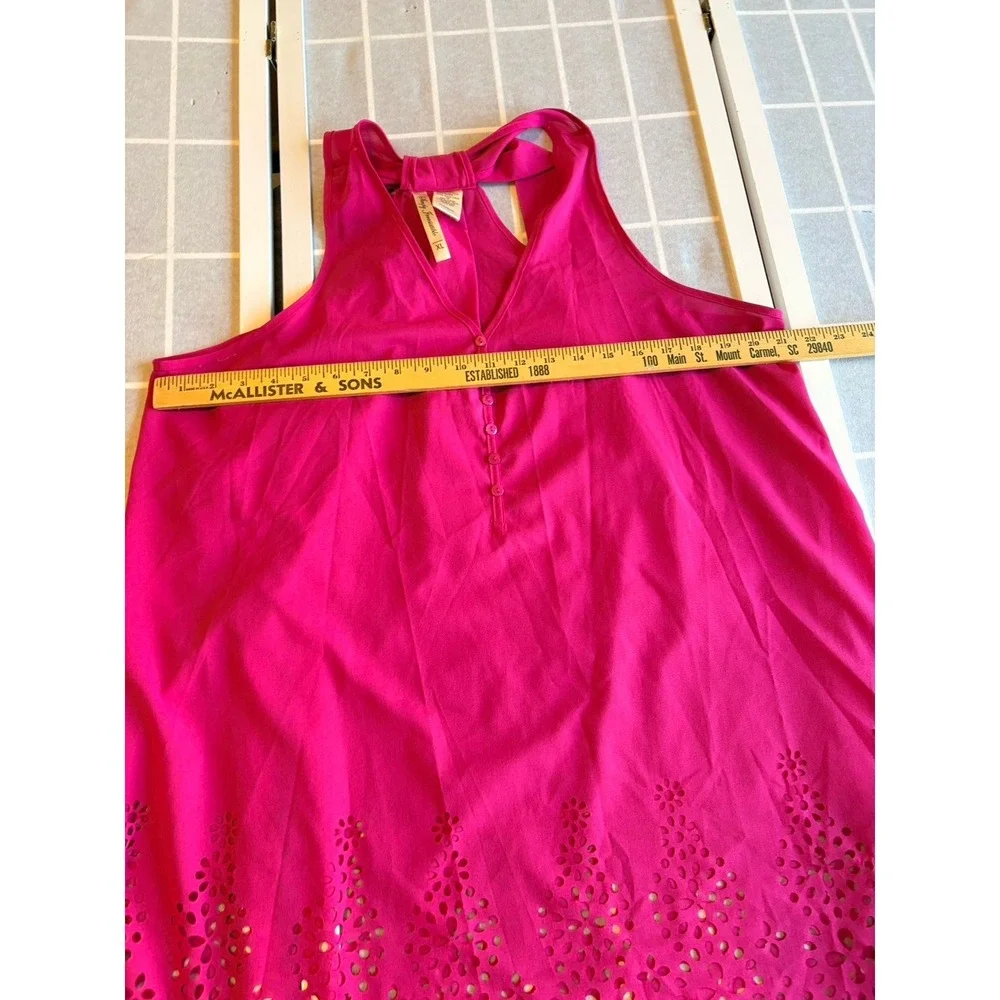 Bright Pink Laser Cut Tunic Shift Dress‎ XL Resort Vacation Wear Spring Tropical